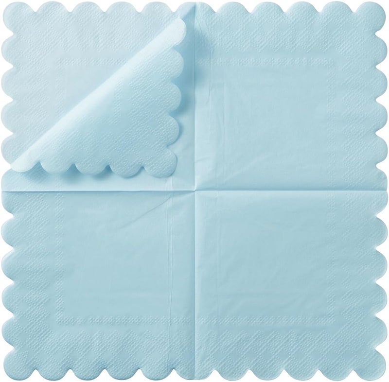BEFORYOU 200 Pack Cocktail Napkin 2-Ply Scalloped Edged Dessert Napkins Folded 5 x 5 Inches Disposable Napkins for Dinner Wedding Birthday Party Bridal Anniversary Reception Event (Light Blue) - Image 5